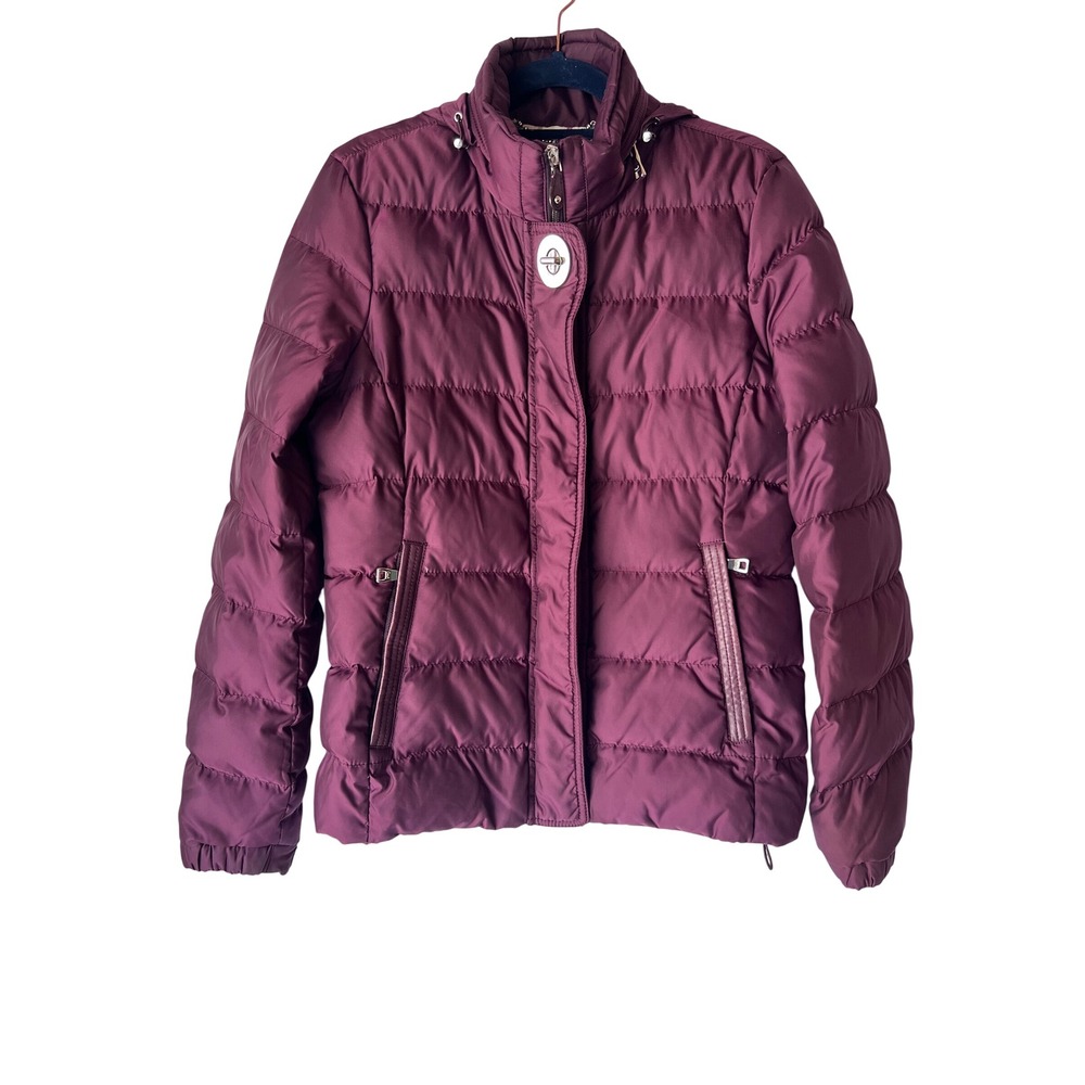 Coach Womens Burgundy Quilted Puffer Jacket Plaid Lining XS